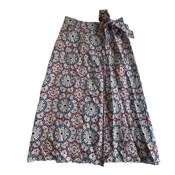Boho Mosaic Wrap Skirt LOFT Floral Print Tie Waist Cotton Size M - Picture 1 of 7